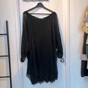 Vintage long sleeve Silk Chiffon Tunic Dress - One size -
